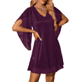 thumbnail image 2 of Vestido Brillante para Mujer, con Mangas Murciélago, para Cóctel y Club. Púrpura XXL, 2 of 9