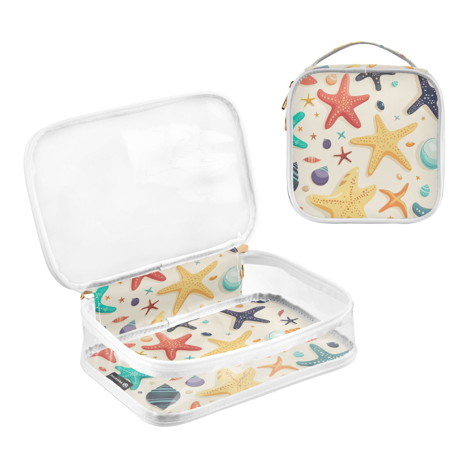 Clear Makeup Bags with Handle Large Opening 2 Pack Set Toiletry Bag Quart Size Bag, for Women Man Traveling Travel Essentials, Toiletries and Other. Colorful Starfish Shells