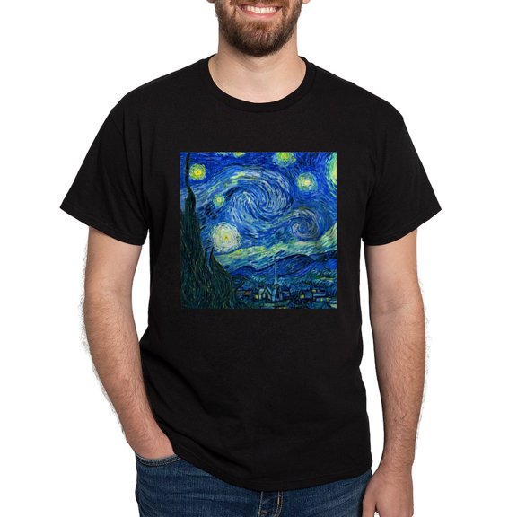 CafePress - Van Gogh Starry Night T Shirt - Men's Classic Graphic Cotton T-Shirt