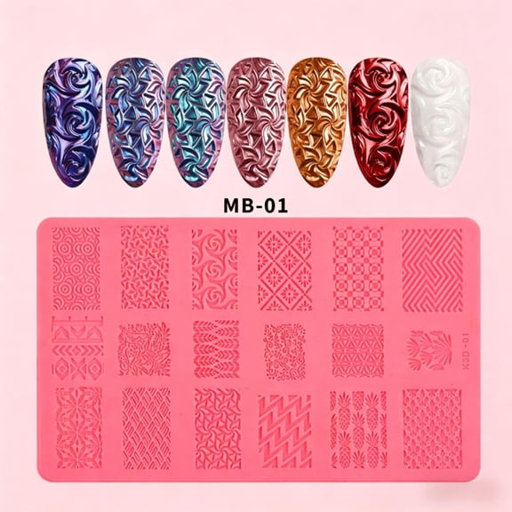 3D Nail Art Relief Silicone Mold Plate, Multi Patterns Nail Stamping Template, Reusable Nail Art Transfer Mold for DIY Manicure, Acrylic Nails Decoration, Home Salon Use