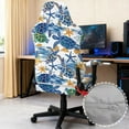 thumbnail image 3 of SCRAWLGOD Sea Turtle Starfish Print Blue White Print Gaming Chair Slipcover, 4 Pieces Stretchable Rotating Chair Slipcovers with Armrest Cover Dustproof Reclining Gaming Seat Covers with Zipper, 3 of 7