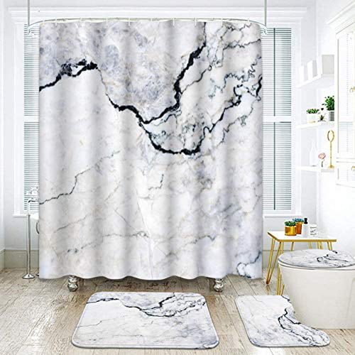 72X72" Natural Colored Stone Texture Shower Curtain Liner Waterproof Bath Mat 