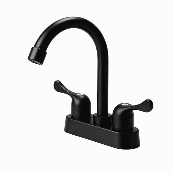 RV Bathroom Faucets Plastic 4 Inch Centerset, Double Handle 360° Rotating Spout Camper Sink Lavatory Faucet for RV & Small Bathroom Mobile Home Trailer, Matte Black