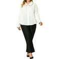 thumbnail image 2 of MODA NOVA Juniors' Plus Size Ruffle Peter Pan Long Sleeves Button up Shirt White 2X, 2 of 6