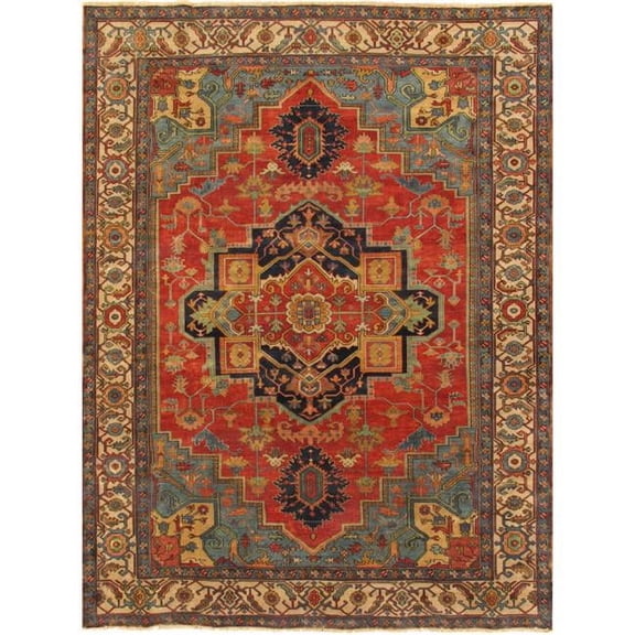 Pasargad Home  9 ft. 1 in. x 12 ft. Serapi Collection Hand-Knotted Wool Area Rug - Rust