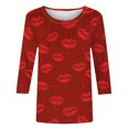 thumbnail image 2 of Guluxicc Valentine's Day Shirts for Women Casual Crewneck 3/4 Length Sleeve T Shirts Fashion Cute Graphic Print Pullover Tops, Red, 2XL, 2 of 4