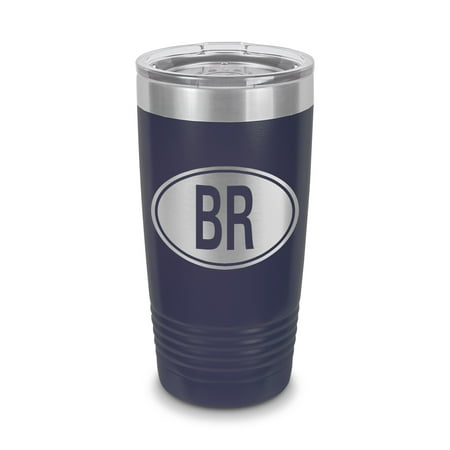 

Brazil Oval Tumbler 20 oz - Laser Engraved w/ Clear Lid - Stainless Steel - Vacuum Insulated - Double Walled - Travel Mug - country code br euro brazilian - Navy