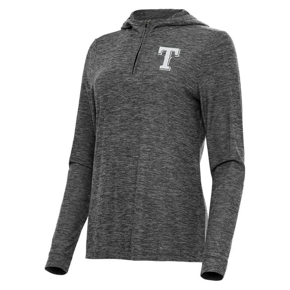 Women's Antigua Heather Black Texas Rangers Daybreak Quarter-Zip Hoodie