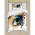 thumbnail image 3 of Eye Duvet Cover Set King Size, Fantasy Woman's Eye Make Up Butterfly Wing Vibrant Colors Eyelashes Female Looking, Decorative 3 Piece Bedding Set with 2 Pillow Shams, Multicolor, by Ambesonne, 3 of 3