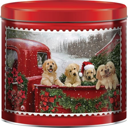 GiftPOP™ Holiday Popcorn Tin, Red Truck and Puppies Design , Assorted Popcorn Flavors, 22 Ounces