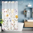 thumbnail image 6 of Yellow Purple No Hooks Shower Curtain with Snap-in Liner Flower Leaves Rustic Vintage Spring Plant Shower Curtains for Bathroom, Waterproof, Easy Install, Washable 36"x78", 6 of 9