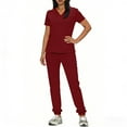 thumbnail image 3 of Fmbrln Womens Scrubs Sets V Neck Scrubs Tops and Drawstring Elastic Waist Jogger Pants Loose Comfy Nursing Uniform Solid Workwear Sets, 3 of 7