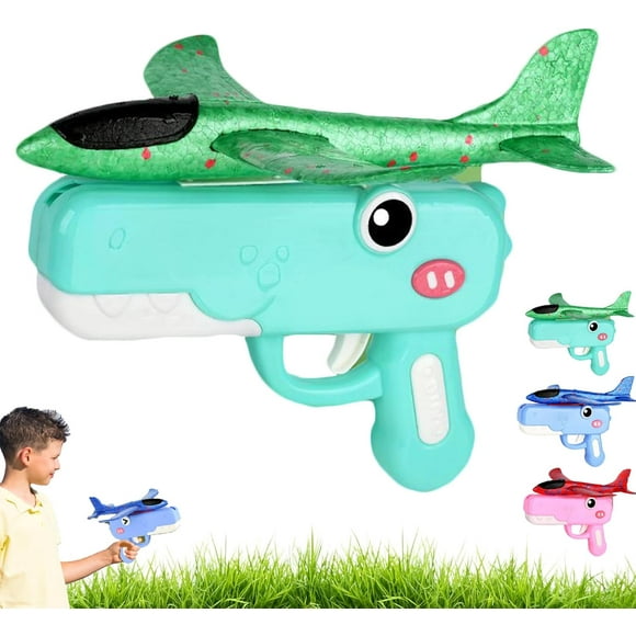 Jouet Lanceur d'Avion Dinosaure, Lanceur d'Avion Dinosaure à Catapulte, Lancement Planant Extérieur Interactif avec Deux Modes de Vol, pour Enfants Jeu Extérieur Intérieur (Vert)