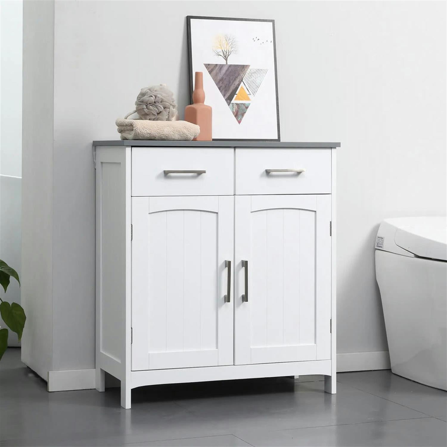 Demi Bonn 30" Bathroom Floor Cabinet, Freestanding Linen Storage Cabinet with Adjustable Shelf and Drawers, for Living room, Entryway, Kitchen, White