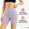 thumbnail image 3 of Afelkas Women's High Waist Yoga Shorts Tummy Control Fitness Athletic Workout Running Shorts with Pockets Purple,L, 3 of 7