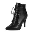 thumbnail image 4 of Stiletto High Heel Dress Combat Boots for Women Leather Lace up Pointed Toe Winter Fall Short Ankle Booties, 4 of 9
