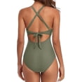 thumbnail image 3 of MORTTIC Women's Cutout One Piece Swimsuit Tummy Control High Waisted Wrap Tie Back Bathing Suit, L, 3 of 4
