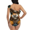 thumbnail image 5 of Picia Playful Leopard Art Pattern Women's One Piece Swimsuits,One Shoulder Swimwear Asymmetric ,Ruffle Monokinis Bathing Suits,High Waisted Flattering Bathing Suits-Small, 5 of 8