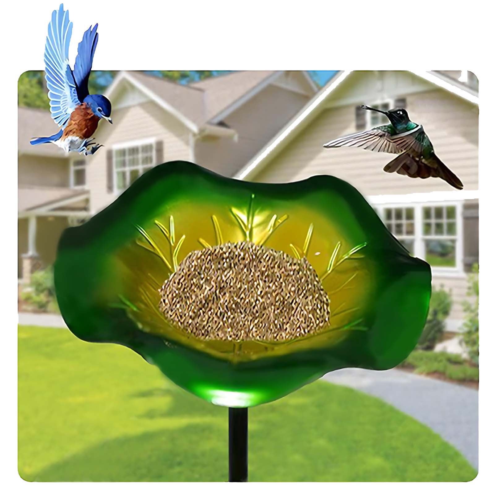 Metal Outdoor Bird Bath and Feeder, Hummingbird Feeder with Stake for Garden, Yard, and Patio Decoration, Easy to Install, Waterproof and Durable for All Seasons