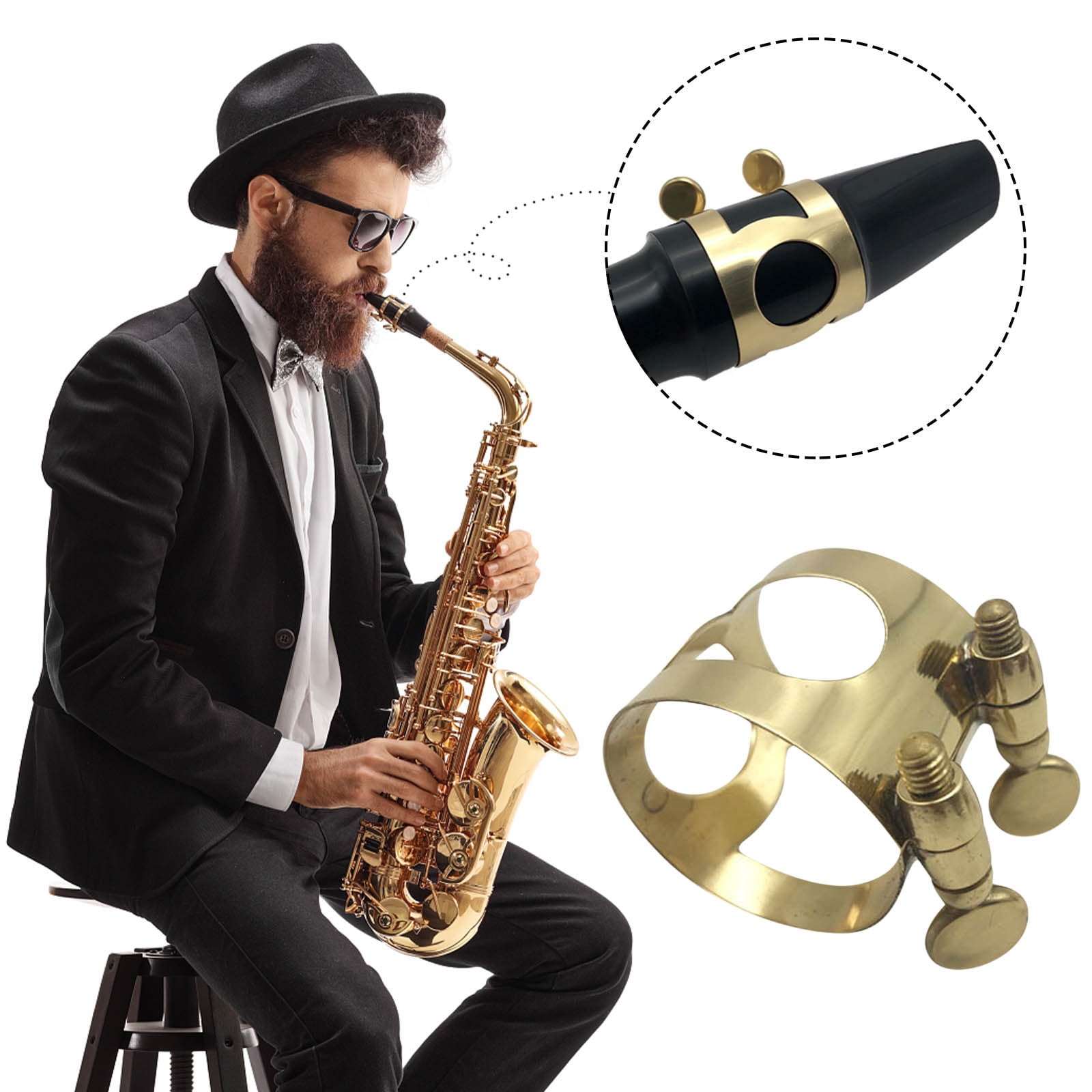 lulshou AltoSax Mouthpiece Ligature Double Screws Saxophone Gold