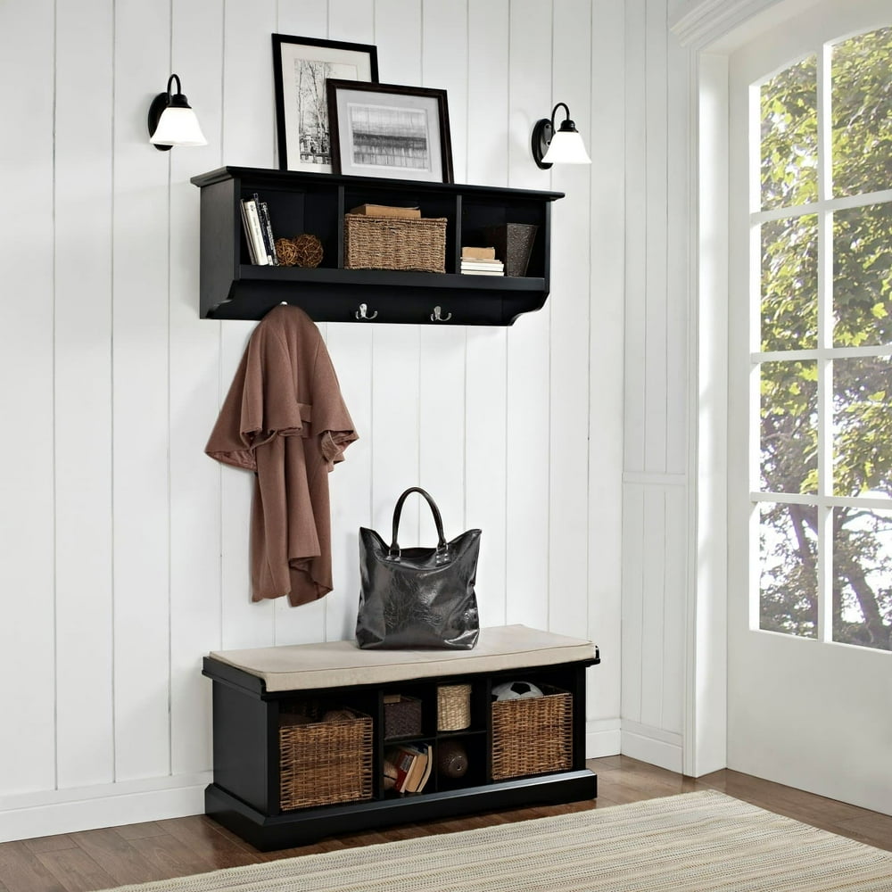 Crosley Brennan Entryway Storage Bench with Storage Shelf Black