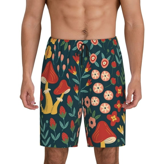 Naloa Berries and Flowers Men's Short Pajama Pants, Lounge Comfort Shorts with Elasticized Waistband and Side Pockets - Small