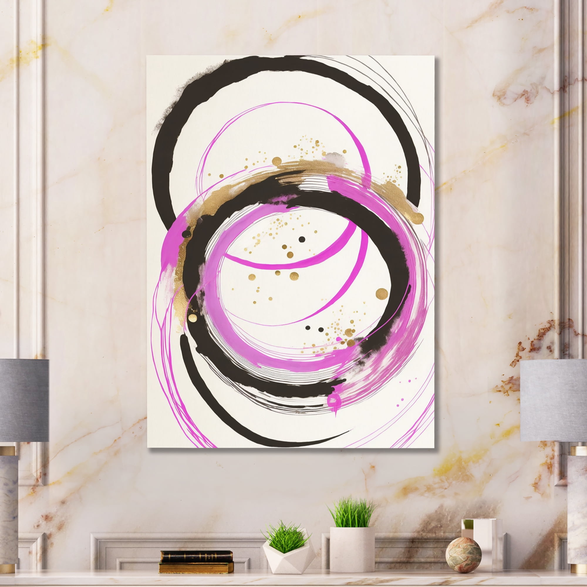 Designart Pink And Gold Liquid Art Canvas Wall Art