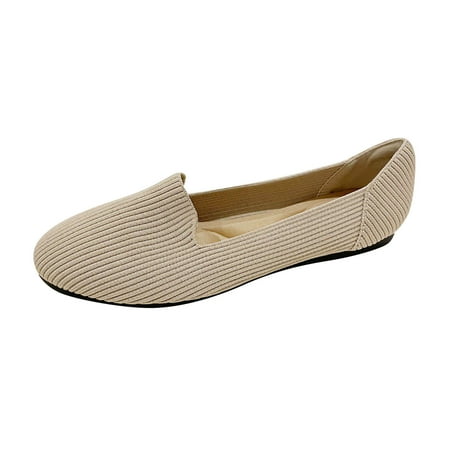 hopeusnice Clearance Women s Knit Slip On Flats Comfortable Loafers Soft Breathable Flat Shoes Walking Shoes Beige 40