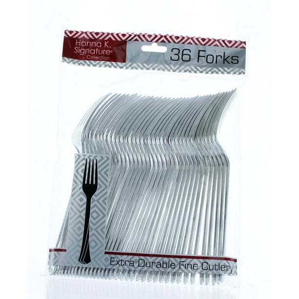 Lot of 36 Hanna K. Signature Polished Silver Heavy Duty Plastic Forks