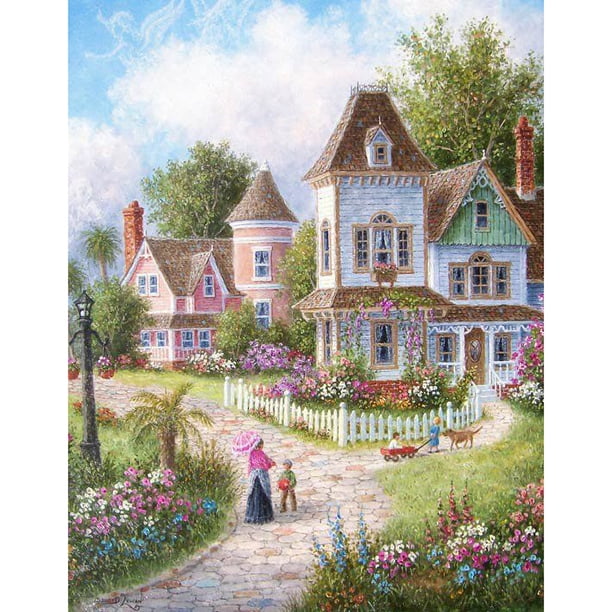 Taladro diamante pintura (DE2060) DIY mosaico paisaje suburbano completo redondo resina Kit 40x50cm Hugtrwg Para estrenar
