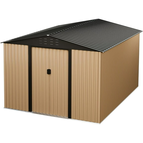 Pinypikaka Metal Garden Shed, 10FT x 8FT Outdoor Storage Shed, Outdoor Metal Utility Tool Storage Shed with Door Lock, Waterproof Roofs, for Backyard Garden Patio Lawn, Brown