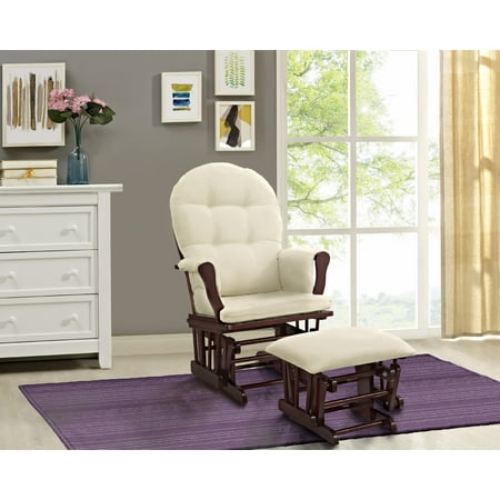 Angel Line Windsor Glider and Ottoman, Cherry Finish with Beige Cushions