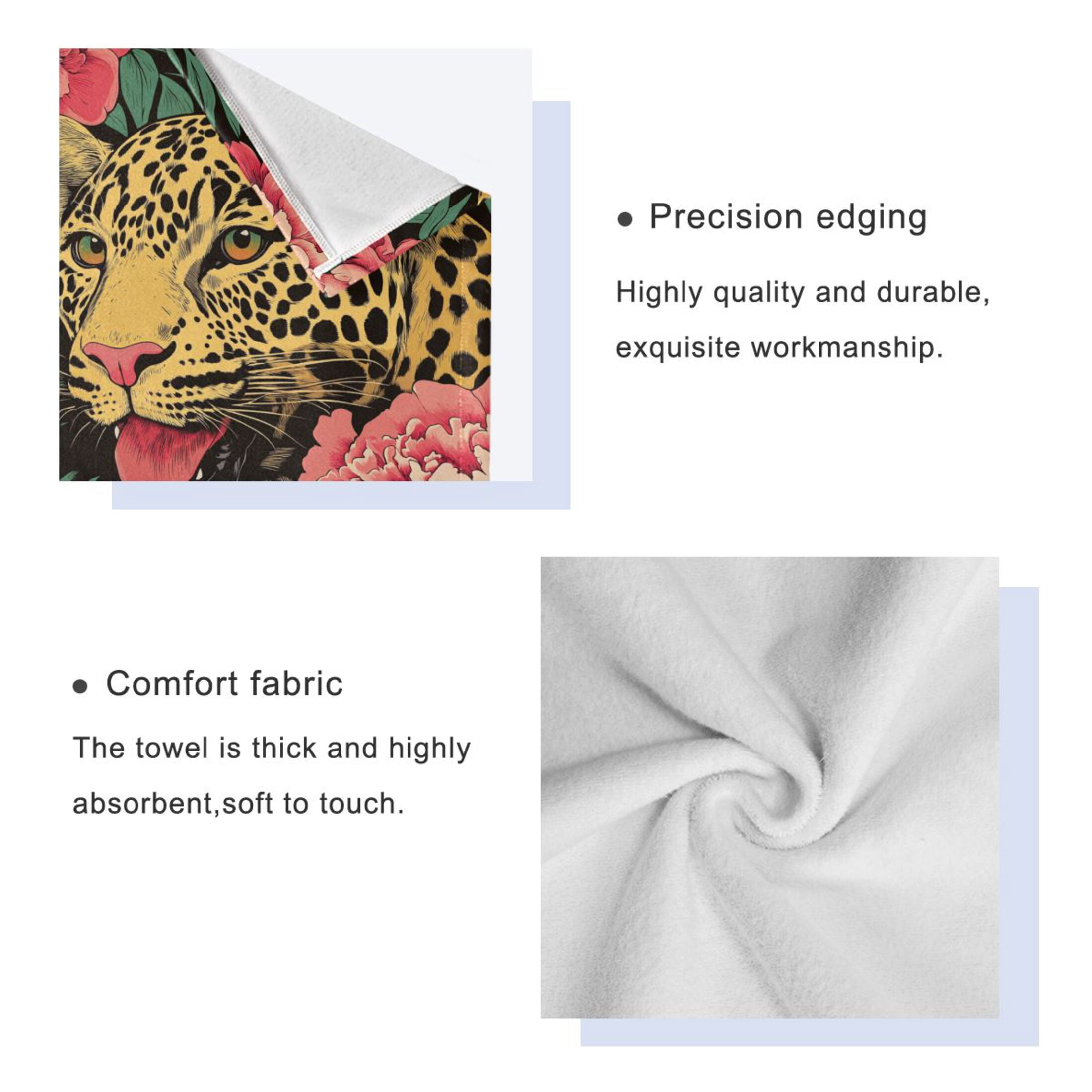 BZSMCE 3piece Bath Towel Sets Hand Bath Towels Fashion Leopard & Flowers Printed Towel Sets