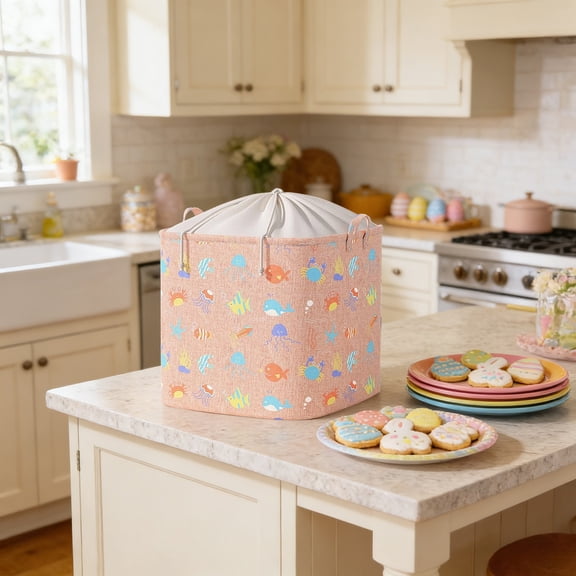 Roiihwy Storage Bins with Lids, Drawstring Design Moving Storage Bags Basket Containers, Foldable Cube Storage Organizer for Toys, Cloths, Bedding(10x10x8in)