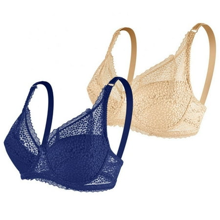 

WBQ 2 Pack Womens Sexy Lace Push Up Bras with Underwire Support Lightly Padded Bras for Women 36/80C-40/90D