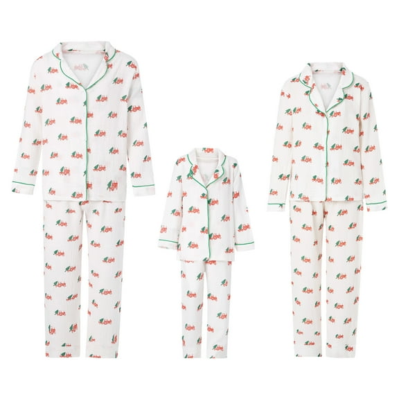 Christmas Matching Family Pajamas Sets, Dad Mom Kid Cartoon Tree Car Pattern Lapel Long Sleeve Shirt Trouser Sleepwear