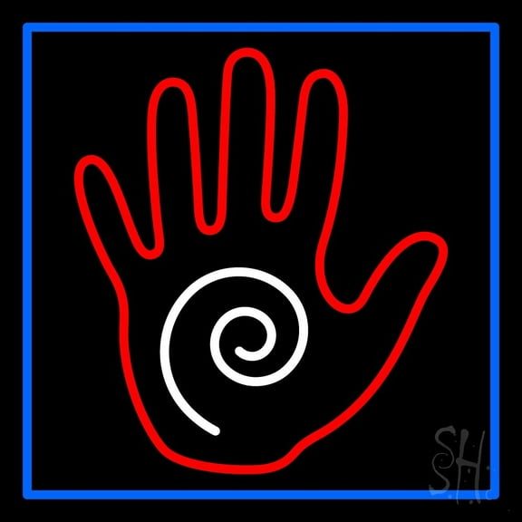 Red Palm And Blue Border LED Neon Sign 24" Tall x 24" Wide - inches Black Square Cut Acrylic Backing, with Dimmer - Bright and Premium built indoor LED Neon Sign for Storefront.