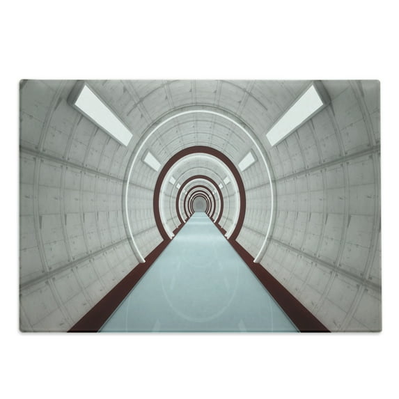 Futuristic Cutting Board, Futuristic Corridor with Simple Future Science Fiction Architecture Illustration Print, Decorative Tempered Glass Cutting and Serving Board, Large Size, Grey, by Ambesonne