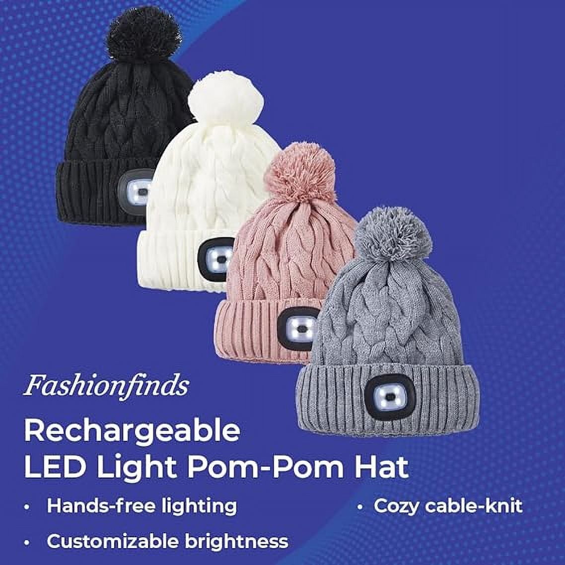 SAGEFINDS Unisex Beanie with Light, Pom-Pom Knit Hat with LED, USB Rechargeable Headlamp Cap for Men and Women
