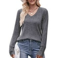 thumbnail image 2 of miqiqism Deals！Sweater for Women Trendy Fall Fashion 2024 Womens Long Sleeve Tops T-Shirt Blouses V Neck Casual Women's Pullover Sweaters Lightweight Tunic Clothing,Dark Gray,Small, 2 of 3
