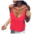 thumbnail image 2 of Homenesgenics Tank Tops with Built in Bras Women's New Summer Sexy Lace V-Neck Solid Color Suspender Shirt Tops Vest Shirt Red L, 2 of 4