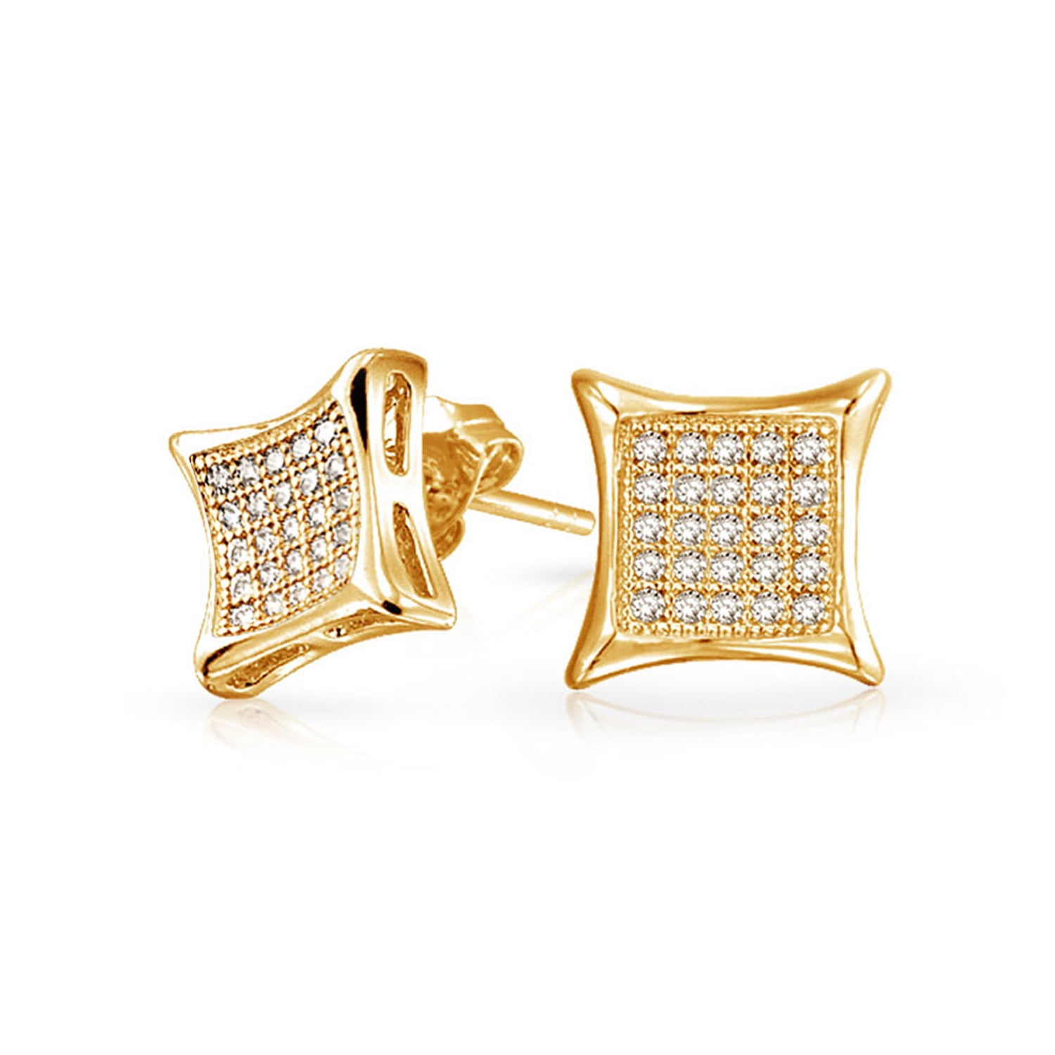 14k 11mm Square Cubic Zirconia Post Earrings 14 kt Yellow Gold 