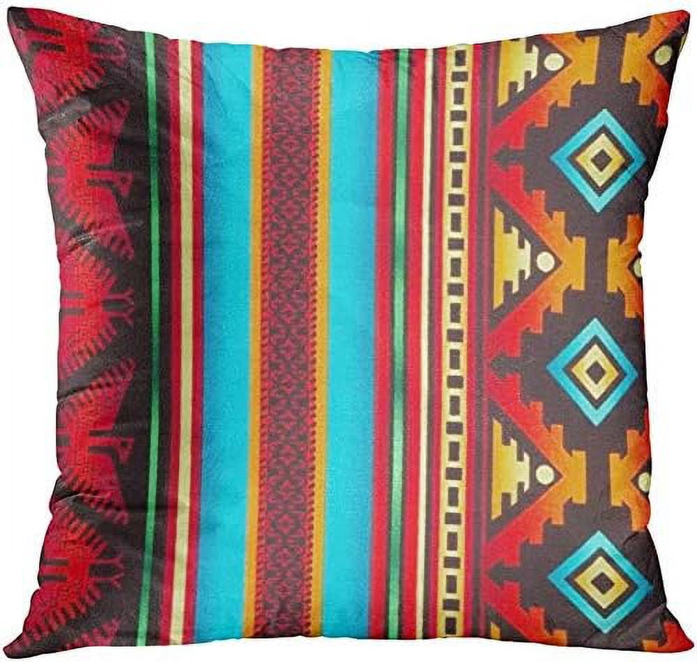 Set of 4 Throw Pillow Covers South Southwest Western Tribal Red Native Home Cultural Geometric Hue Country Decorative Pillow Cases Home Decor Square 16x16 Inches Pillowcases