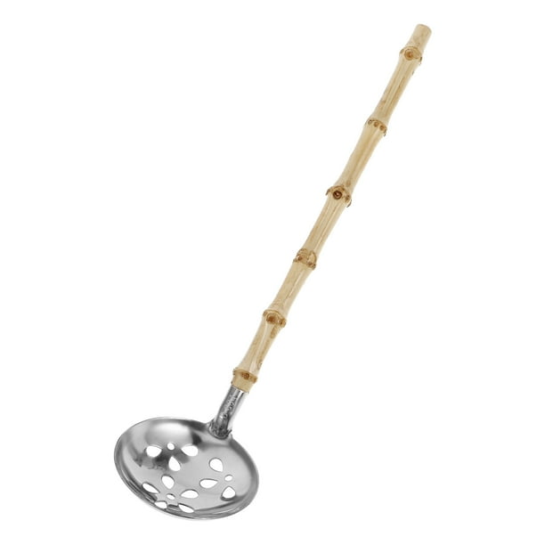 Cuchara ranurada de acero inoxidable para cocina, colador para ollas calientes, espumadera con mango de madera natural para cocinas de restaurantes y hogares