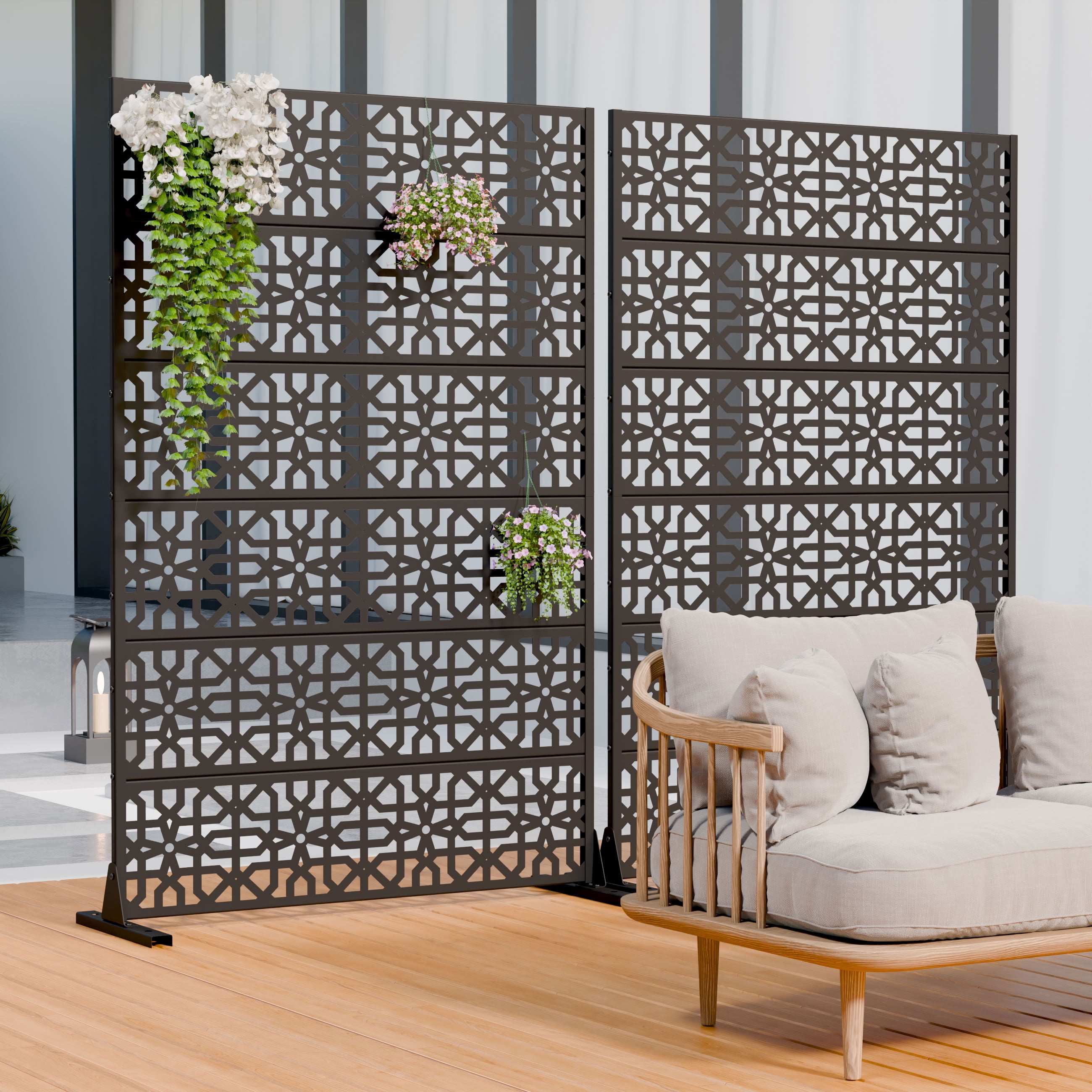 MAYEERTY 72*47in Outdoor Privacy Screen, Sleek Modern Metal Privacy Fence, Pool Privacy Panel for Patio, Balcony, Garden