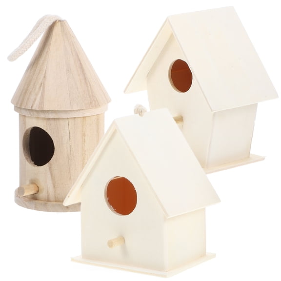 FELTECHELECTR Creative Wooden Bird Nest for DIY Unfinished Pendant with Entrance Hanging Rope Assorted Color