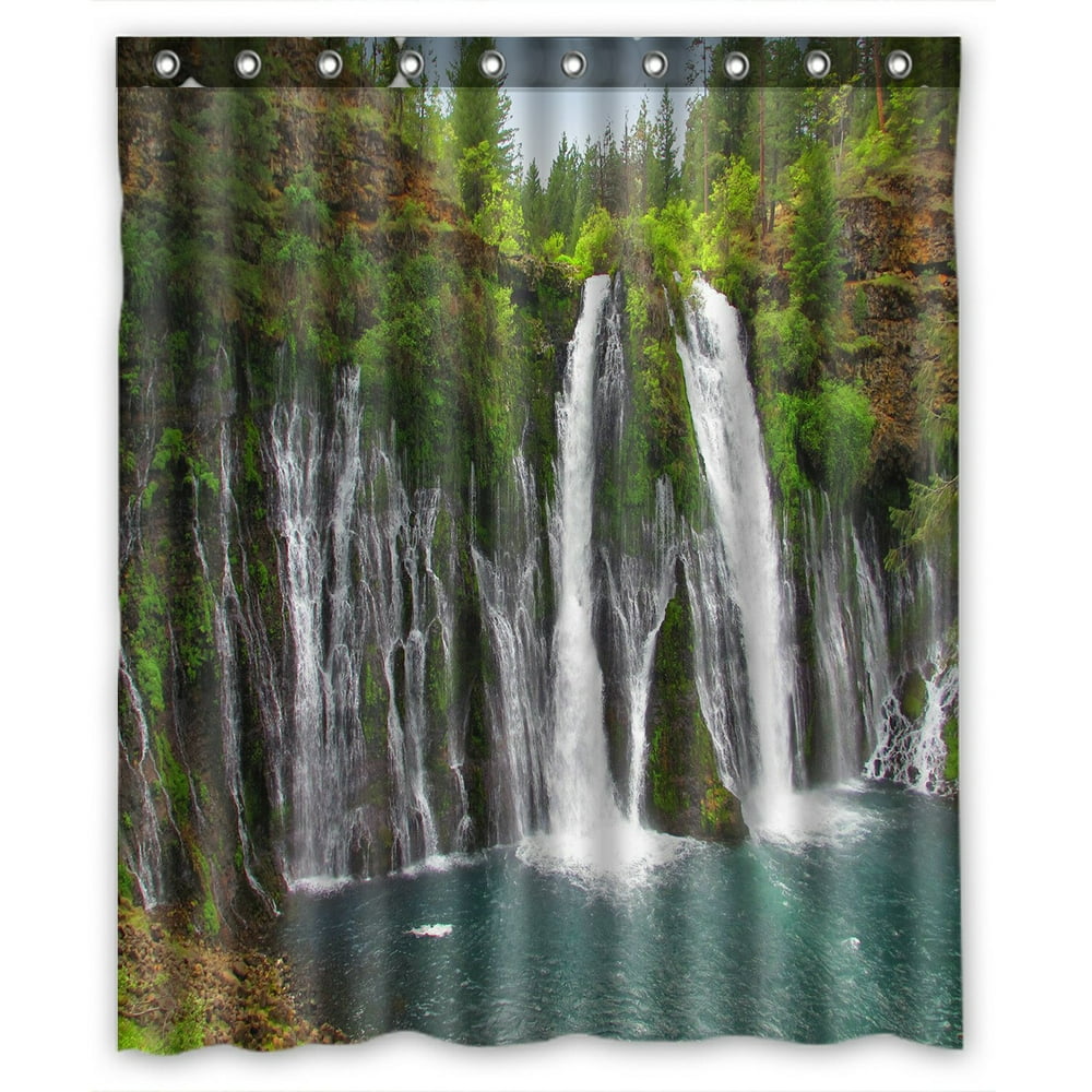 PHFZK Landscape Nature Scenery Shower Curtain, Western Waterfalls in