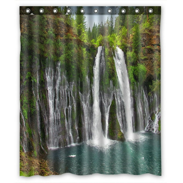 PHFZK Landscape Nature Scenery Shower Curtain, Western Waterfalls in