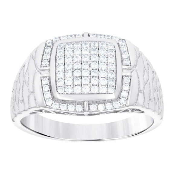 925 Sterling Silver Mens Cubic Zirconia Square Head Fashion Ring 14x3.2mm Wide Size 12 Ring for Men