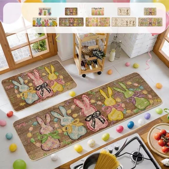 Easter Decorations Kitchen Rugs, 2pcs Spring Decor Bath Mat Set, Soft Floor Mats for Home Entryways, Porches, Kitchen & Bath, Multicolor